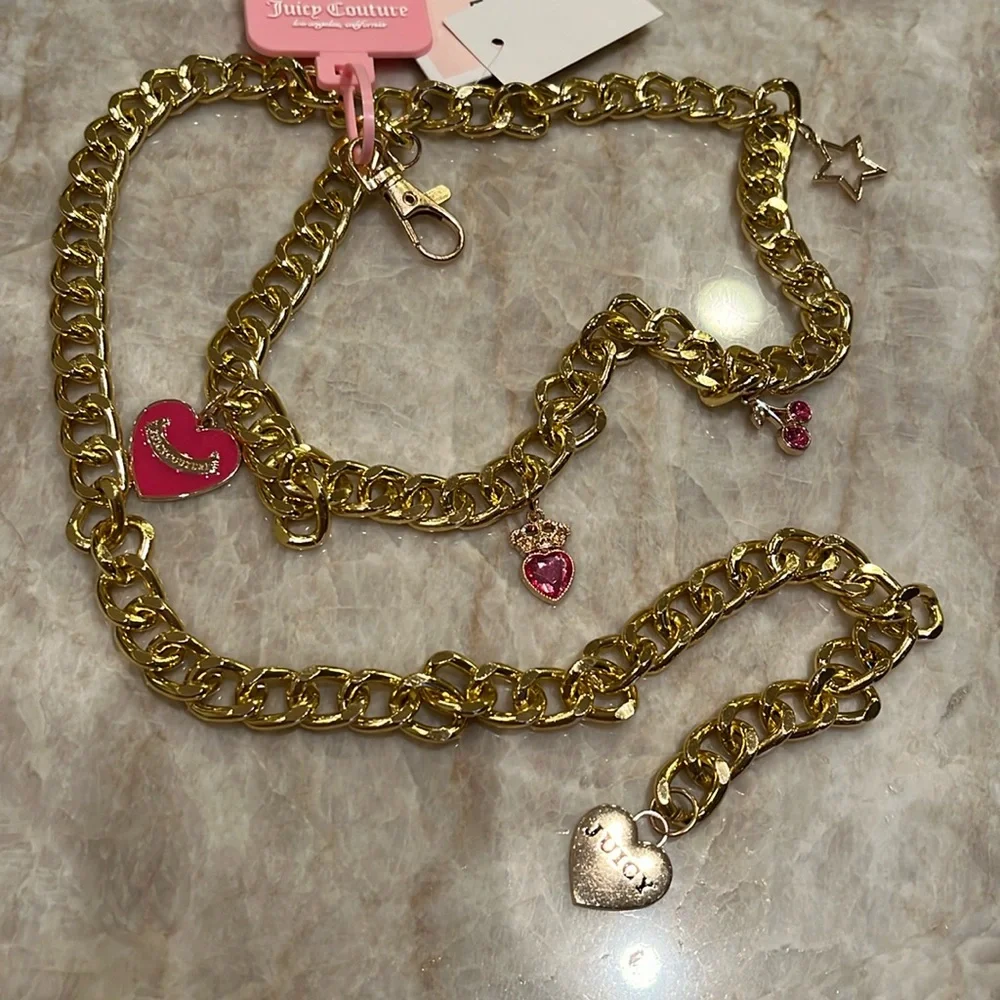 Beautiful and fun gold chain metal belt with 5 charms - size S/M - NWT